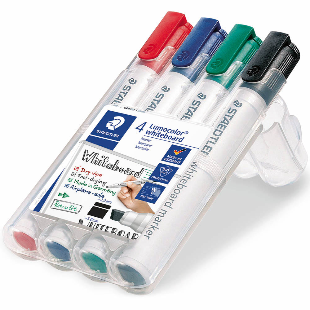 Image for STAEDTLER 351 LUMOCOLOR WHITEBOARD MARKER CHISEL ASSORTED WALLET 4 from MOE Office Products Depot Mackay & Whitsundays