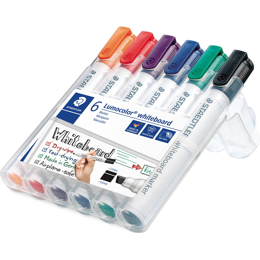 Image for STAEDTLER 351 LUMOCOLOR WHITEBOARD MARKER CHISEL ASSORTED WALLET 6 from Albany Office Products Depot