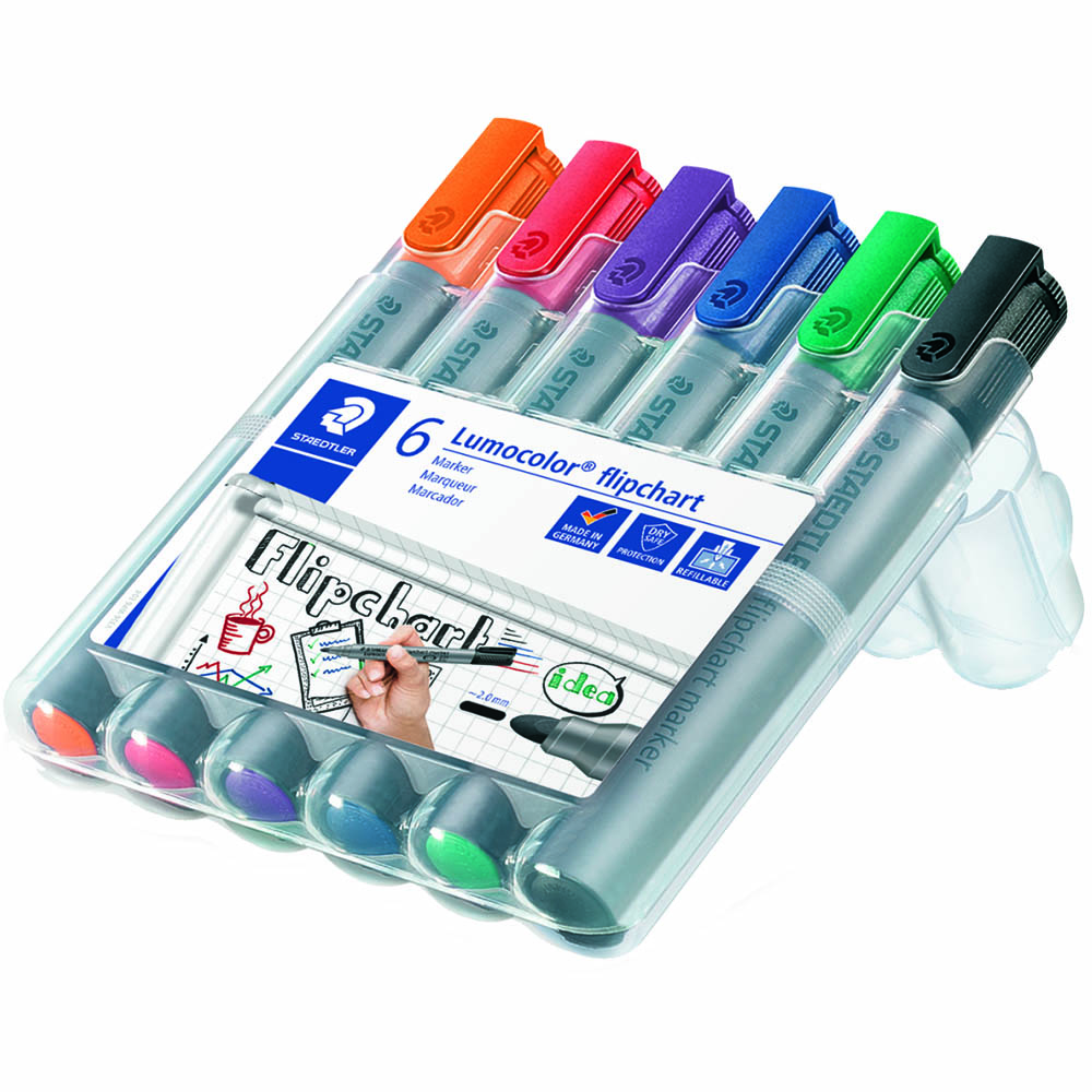 Image for STAEDTLER 356 LUMOCOLOR FLIPCHART MARKER 2.0MM ASSORTED WALLET 6 from Albany Office Products Depot