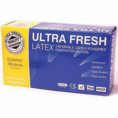 Image for ULTRA FRESH LATEX POWDER GLOVES MEDIUM BOX 100 from Office Products Depot Gold Coast