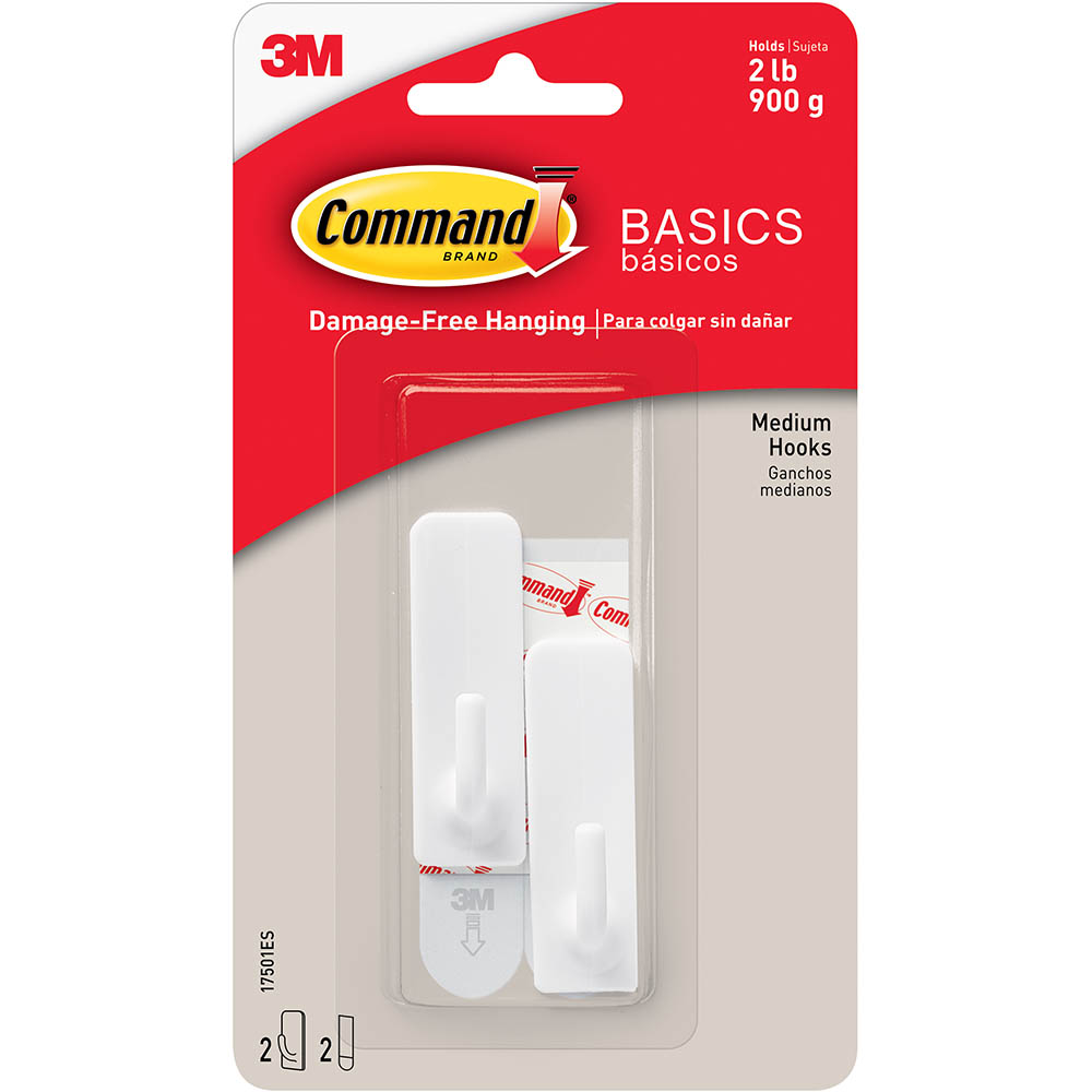 Image for COMMAND ADHESIVE HOOKS MEDIUM PACK 2 from OFFICEPLANET OFFICE PRODUCTS DEPOT