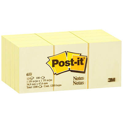 Image for POST-IT 653 MINI NOTES 36 X 48MM CANARY YELLOW PACK 12 from OFFICEPLANET OFFICE PRODUCTS DEPOT