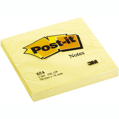 Image for POST-IT 654 ORIGINAL NOTES 76 X 76MM CANARY YELLOW from Albany Office Products Depot