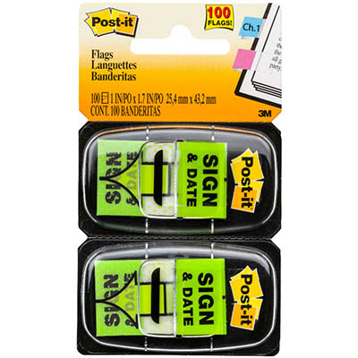 Image for POST-IT 680-SD2 SIGN HERE AND DATE FLAGS GREEN TWIN PACK 100 from Ross Office Supplies Office Products Depot