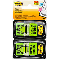 post-it 680-sd2 sign here and date flags green twin pack 100