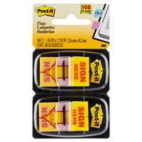 post-it 680-sh2 sign here flags yellow twin pack 100