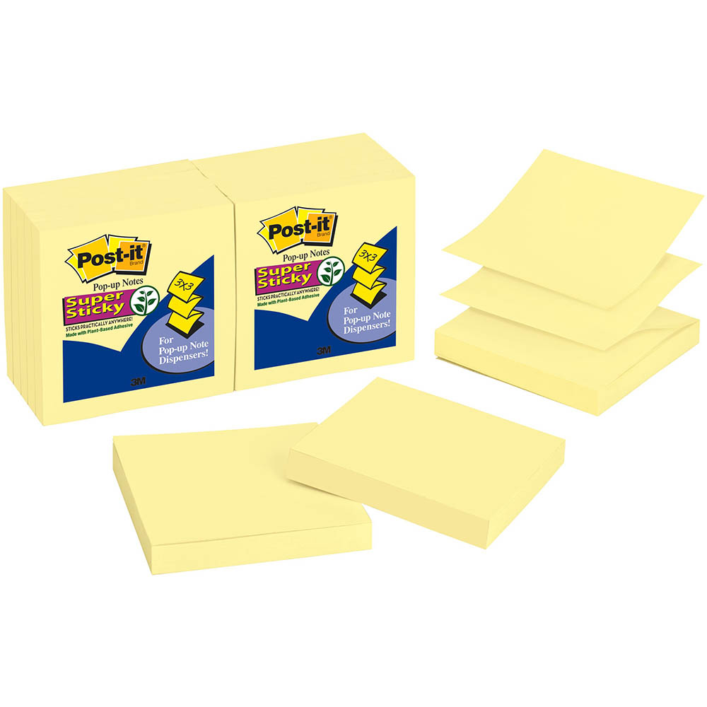 Image for POST-IT R330-12SSCY SUPER STICKY POP UP NOTES 76 X 76MM CANARY YELLOW PACK 12 from Ross Office Supplies Office Products Depot