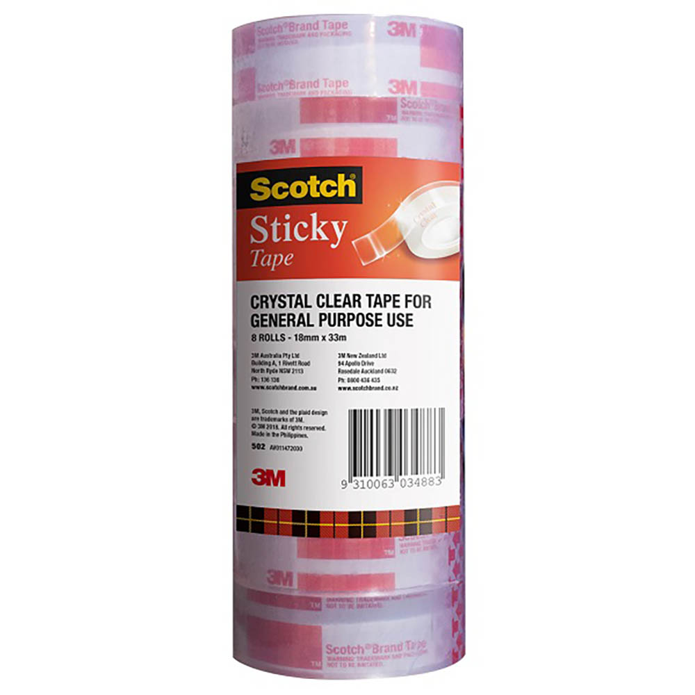 Image for SCOTCH 502 STICKY TAPE 18MM X 33M PACK 8 from Barkers Rubber Stamps & Office Products Depot