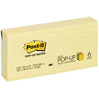post-it r335-yl pop up lined notes 76 x 76mm yellow pack 6