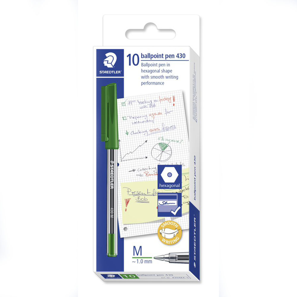 Image for STAEDTLER 430 STICK BALLPOINT PEN MEDIUM GREEN BOX 10 from MOE Office Products Depot Mackay & Whitsundays