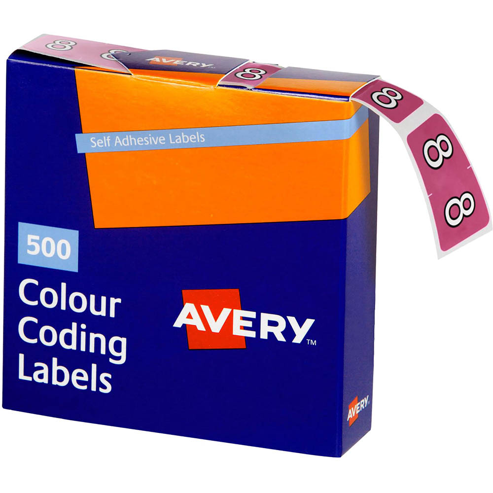 Image for AVERY 43248 LATERAL FILE LABEL SIDE TAB YEAR CODE 8 25 X 38MM MAUVE PACK 500 from O'Donnells Office Products Depot