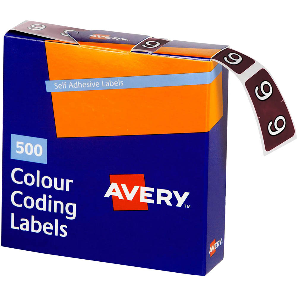 Image for AVERY 43249 LATERAL FILE LABEL SIDE TAB YEAR CODE 9 25 X 38MM BROWN PACK 500 from Total Supplies Pty Ltd
