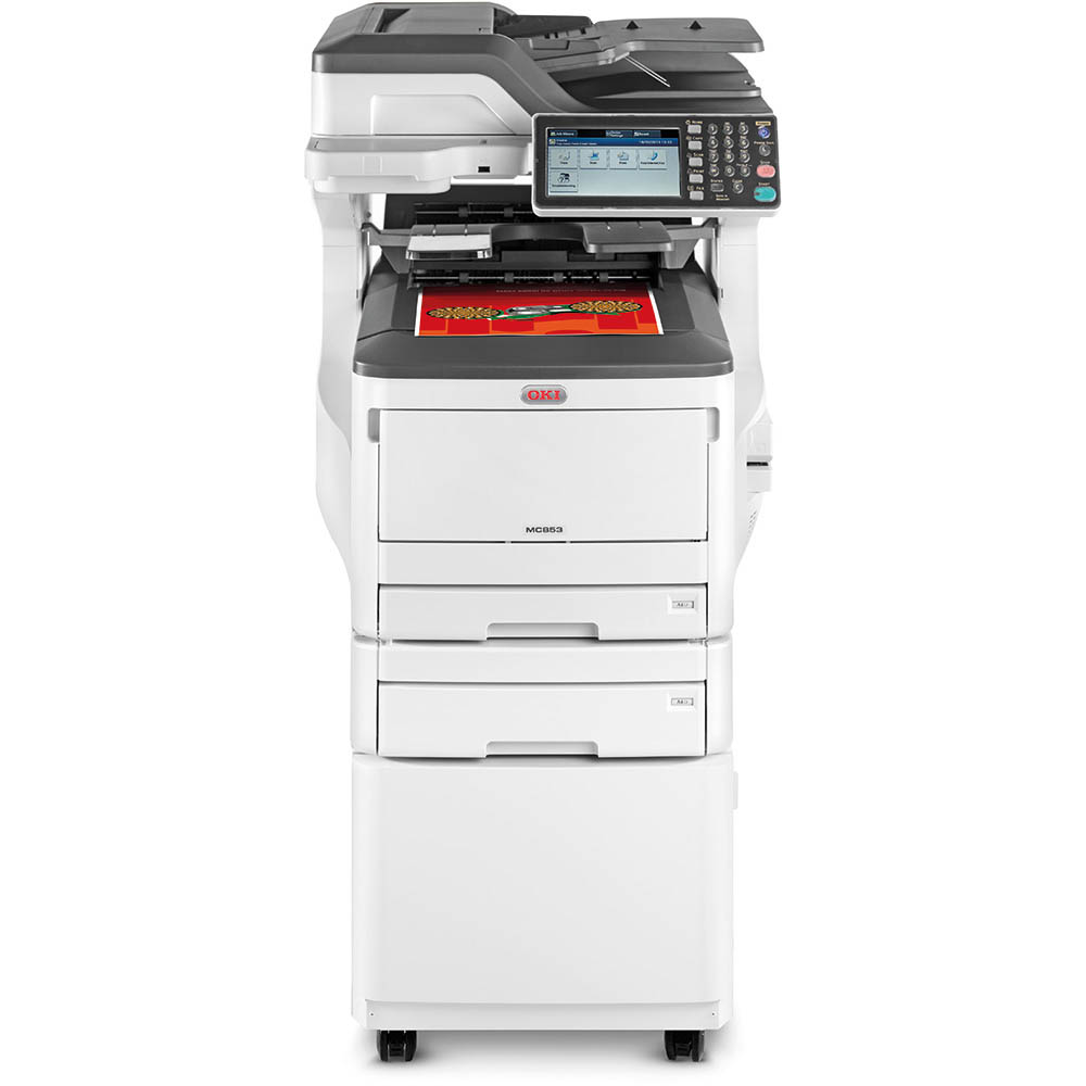 Image for OKI MC853DNCT MULTIFUNCTION COLOUR LASER PRINTER DUPLEX, NETWORKED, 2ND PAPER TRAY, CABINET A3 from MOE Office Products Depot Mackay & Whitsundays