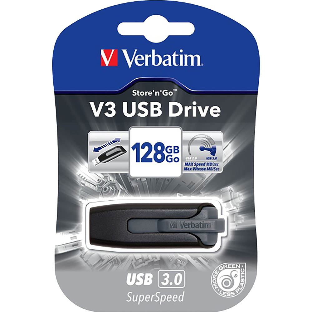 Image for VERBATIM STORE-N-GO V3 USB DRIVE 128GB GREY from Ross Office Supplies Office Products Depot