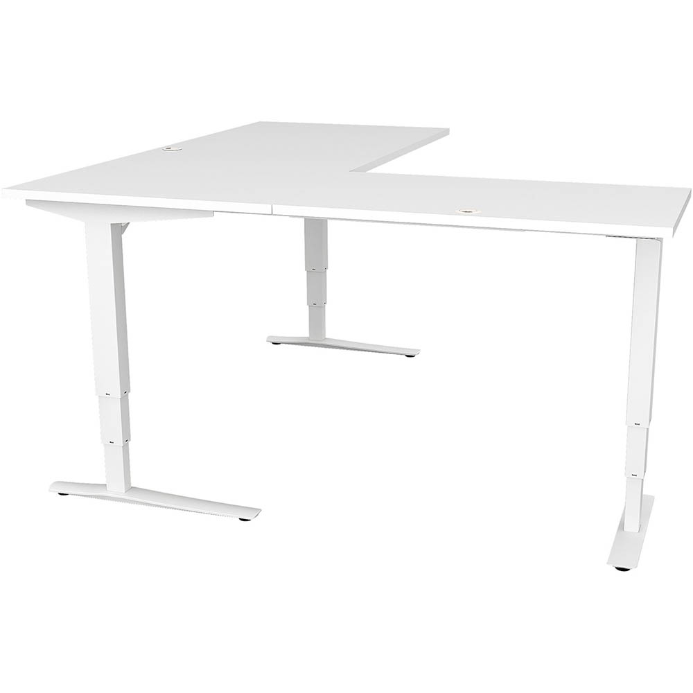 Image for CONSET 501-43 ELECTRIC HEIGHT ADJUSTABLE L-SHAPED DESK 1800 X 800MM / 1800 X 600MM WHITE/WHITE from Barkers Rubber Stamps & Office Products Depot