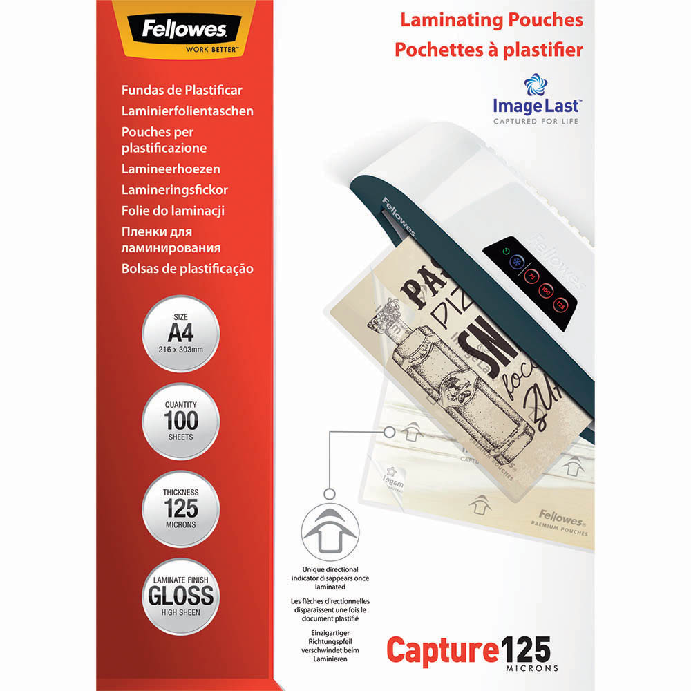 Image for FELLOWES IMAGELAST LAMINATING POUCH GLOSS 125 MICRON A4 CLEAR PACK 100 from Office Products Depot