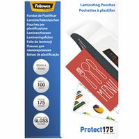 fellowes laminating pouch gloss 175 micron 65 x 95mm clear pack 100