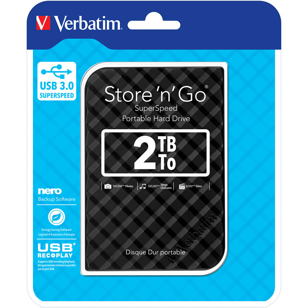 Image for VERBATIM STORE-N-GO USB 3.0 PORTABLE HARD DRIVE 2TB BLACK from OFFICEPLANET OFFICE PRODUCTS DEPOT