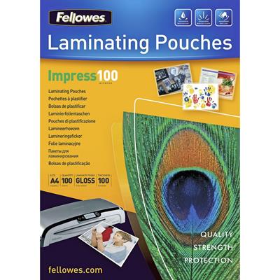 Image for FELLOWES IMPRESS LAMINATING POUCH GLOSS 100 MICRON A4 CLEAR PACK 100 from Ross Office Supplies Office Products Depot