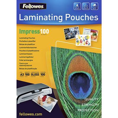 Image for FELLOWES IMPRESS LAMINATING POUCH GLOSS 100 MICRON A3 CLEAR PACK 100 from Ross Office Supplies Office Products Depot