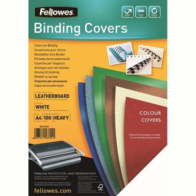 Image for FELLOWES BINDING COVER LEATHERGRAIN 230GSM A4 WHITE PACK 100 from Barkers Rubber Stamps & Office Products Depot