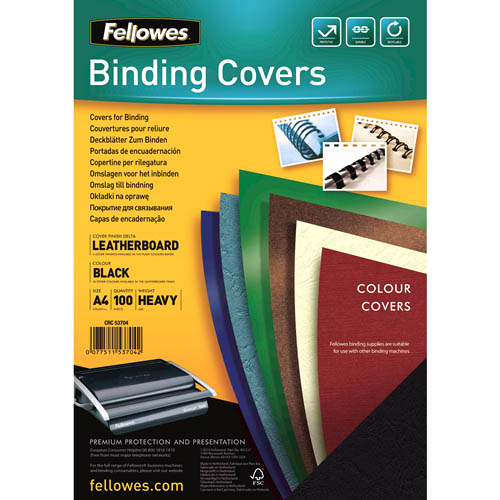Image for FELLOWES BINDING COVER LEATHERGRAIN 230GSM A4 BLACK PACK 100 from Office Products Depot