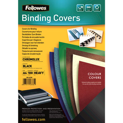 Image for FELLOWES CHROMOLUX BINDING COVER 250GSM A4 GLASS BLACK PACK 100 from Barkers Rubber Stamps & Office Products Depot