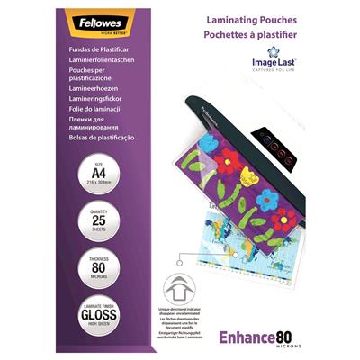 Image for FELLOWES LAMINATING POUCH GLOSS 80 MICRON A4 CLEAR PACK 25 from OFFICEPLANET OFFICE PRODUCTS DEPOT