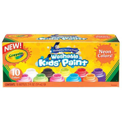 Image for CRAYOLA WASHABLE KIDS PAINTS 59ML NEON ASSORTED PACK 10 from Margaret River Office Products Depot