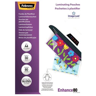 Image for FELLOWES LAMINATING POUCH GLOSS 80 MICRON A4 CLEAR PACK 50 from OFFICEPLANET OFFICE PRODUCTS DEPOT