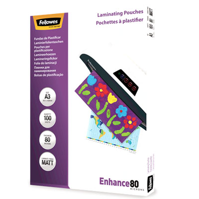 Image for FELLOWES ENHANCE LAMINATING POUCH MATTE 80 MICRON A3 CLEAR PACK 100 from MOE Office Products Depot Mackay & Whitsundays