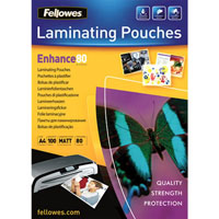 fellowes enhance laminating pouch matte 80 micron a4 clear pack 100