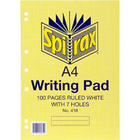spirax 418 writing pad 7 holes 8mm ruled 100 page a4 white