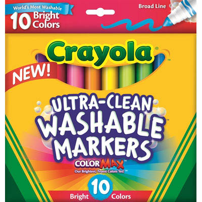 Image for CRAYOLA ULTRA-CLEAN WASHABLE MARKERS BROAD BRIGHT COLORS PACK 10 from Albany Office Products Depot