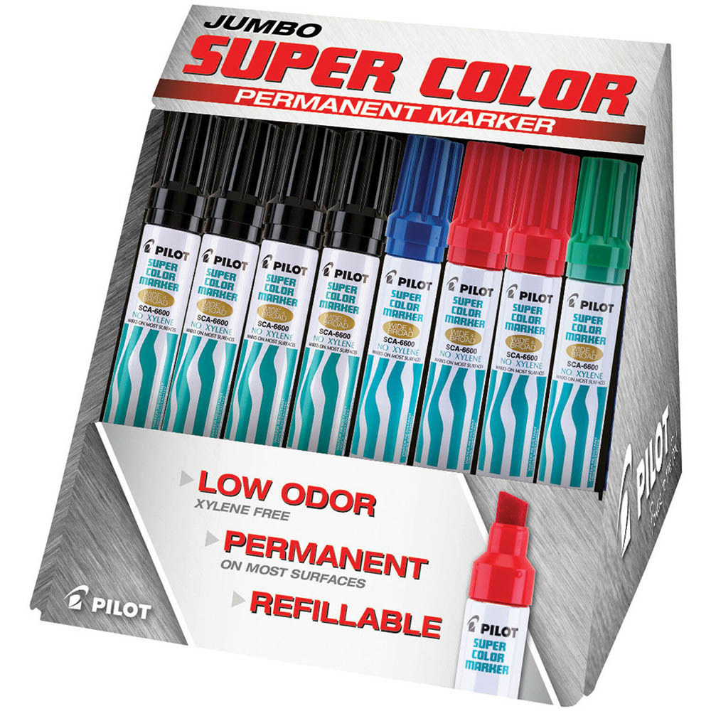 Image for PILOT SCA-6600 SUPER COLOUR JUMBO PERMANENT MARKER CHISEL BROAD 10.0MM ASSORTED BOX 12 from MOE Office Products Depot Mackay & Whitsundays