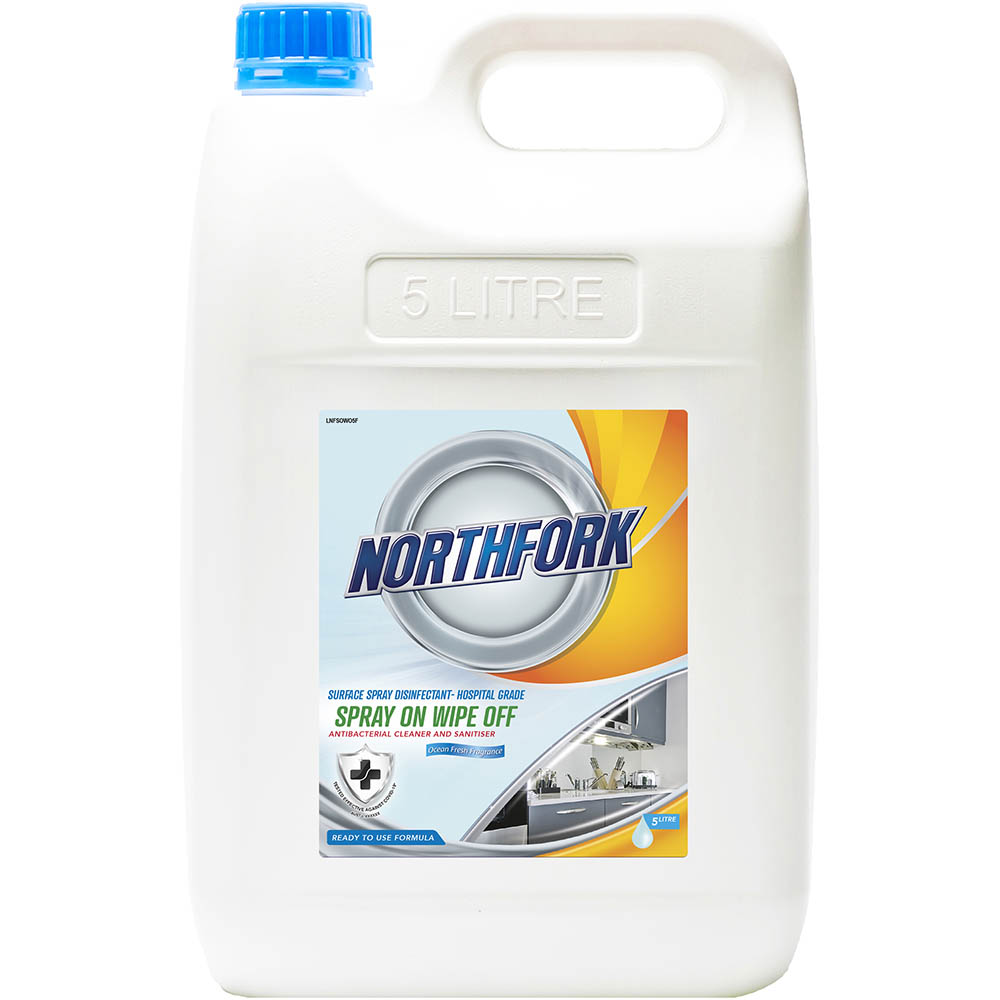 Image for NORTHFORK SURFACE SPRAY DISINFECTANT HOSPITAL GRADE SPRAY ON WIPE OFF 5 LITRE from MOE Office Products Depot Mackay & Whitsundays