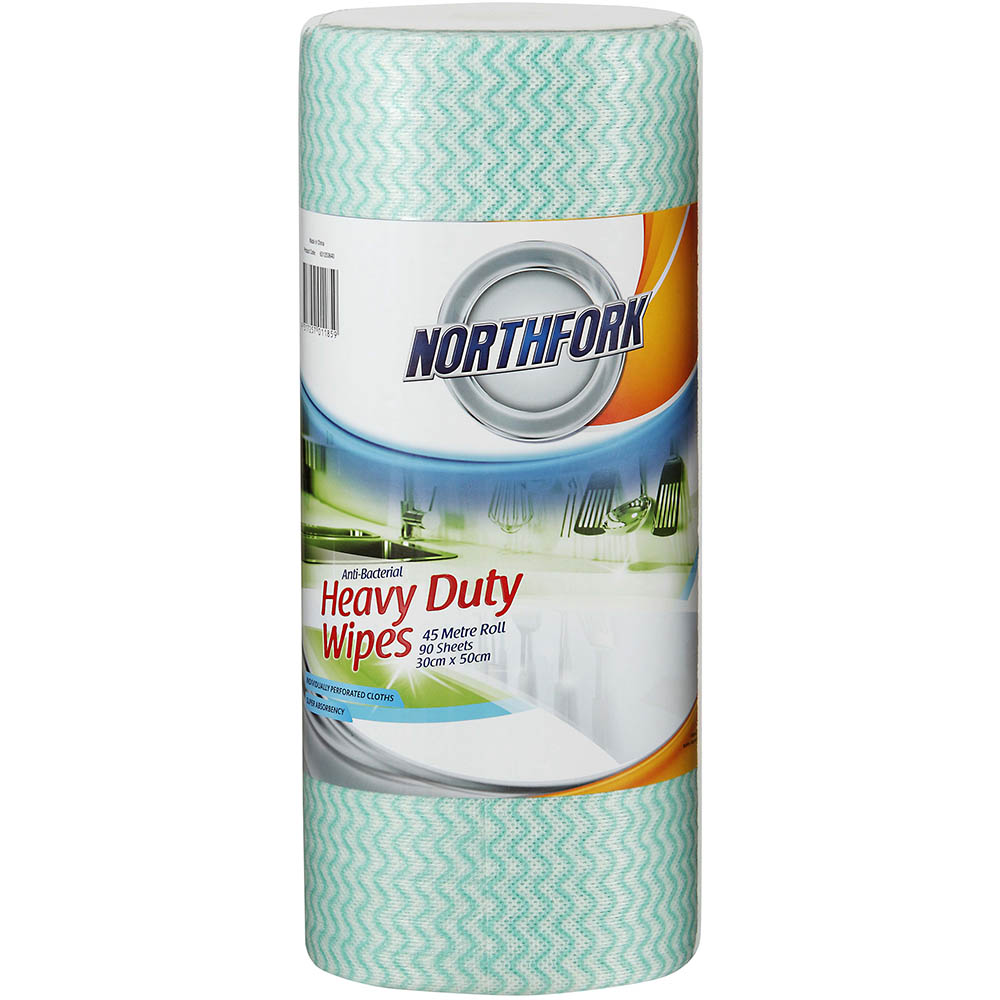 Image for NORTHFORK HEAVY DUTY ANTIBACTERIAL PERFORATED WIPES 45M ROLL GREEN PACK 90 SHEETS from Office Products Depot Gold Coast