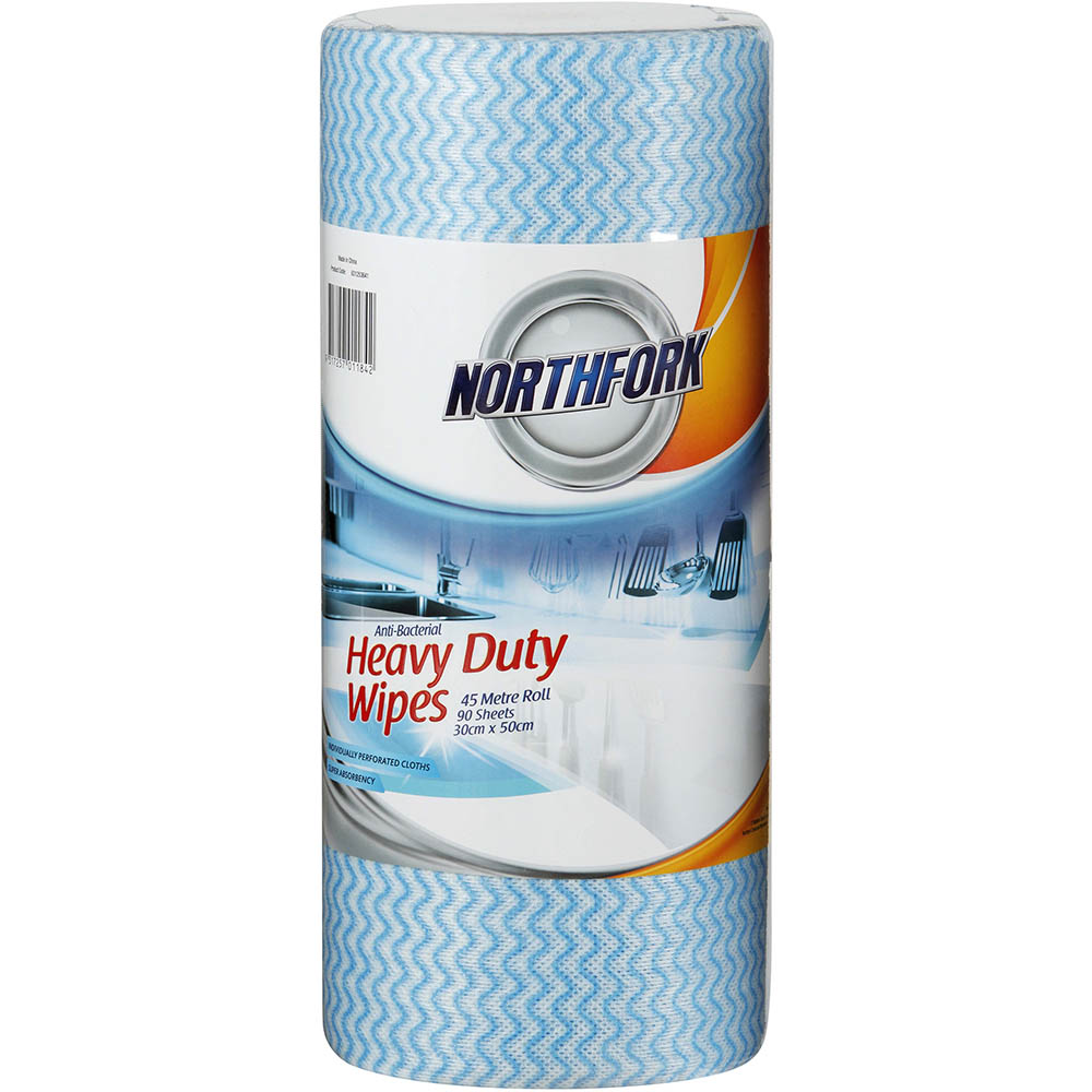 Image for NORTHFORK HEAVY DUTY ANTIBACTERIAL PERFORATED WIPES 45M ROLL BLUE PACK 90 SHEETS from MOE Office Products Depot Mackay & Whitsundays