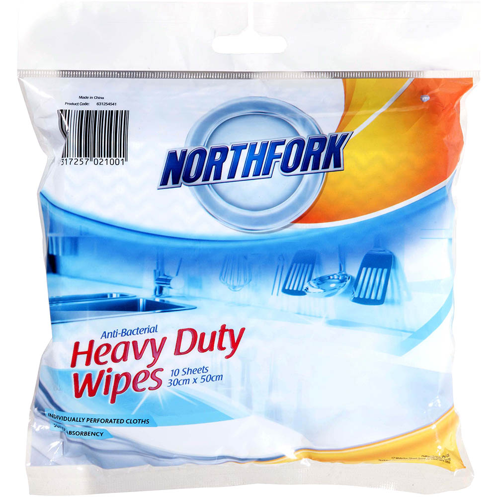 Image for NORTHFORK HEAVY DUTY ANTIBACTERIAL WIPES BLUE PACK 10 SHEETS from Albany Office Products Depot