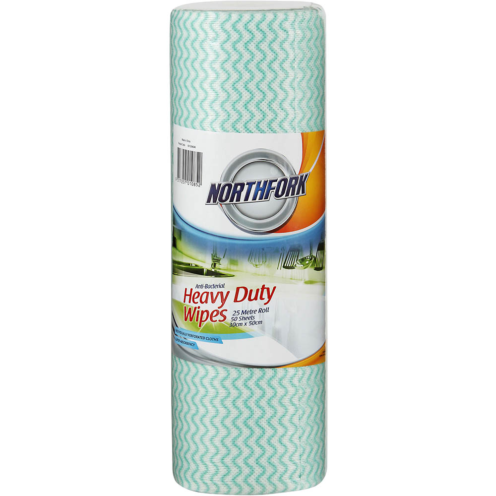 Image for NORTHFORK HEAVY DUTY ANTIBACTERIAL PERFORATED WIPES GREEN PACK 50 SHEETS from OFFICEPLANET OFFICE PRODUCTS DEPOT