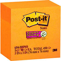 post-it 654-5ssno super sticky notes 76 x 76mm neon orange pack 5