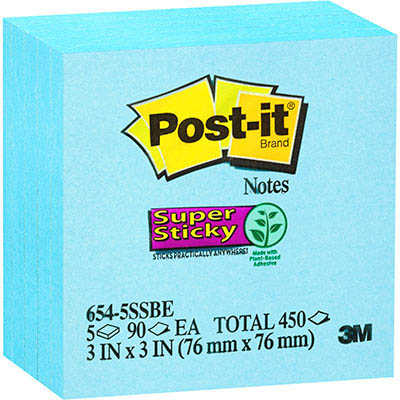 Image for POST-IT 654-5SSBE SUPER STICKY NOTES 76 X 76MM ELECTRIC BLUE PACK 5 from Office Products Depot Gold Coast