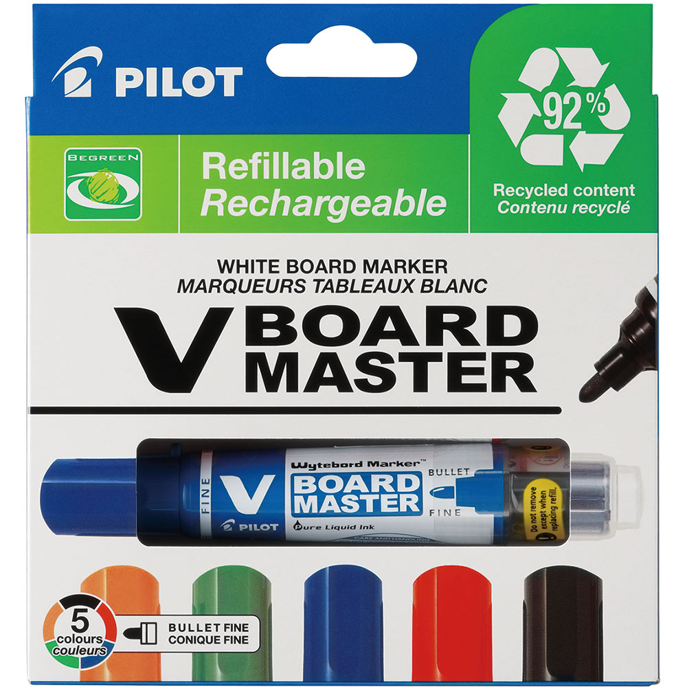 Image for PILOT BEGREEN V BOARD MASTER WHITEBOARD MARKER BULLET 6.0MM ASSORTED WALLET 5 from MOE Office Products Depot Mackay & Whitsundays