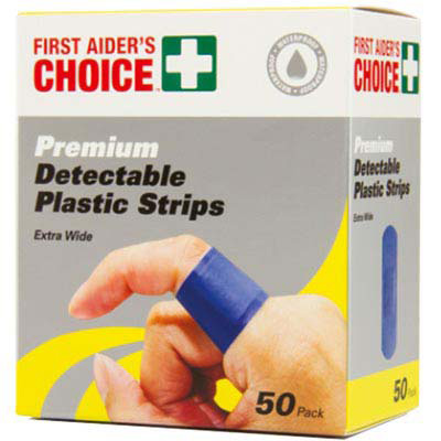 Image for FIRST AIDERS CHOICE ADHESIVE DETECTABLE PLASTIC STRIPS BLUE PACK 50 from Office Products Depot