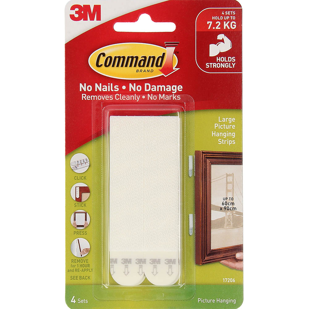 Image for COMMAND PICTURE HANGING STRIP LARGE WHITE PACK 4 PAIRS from Office Products Depot