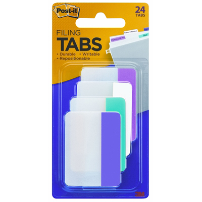 Image for POST-IT 686-PWAV DURABLE FILING TABS SOLID 50MM PINK/WHITE/AQUA/VIOLET PACK 24 from MOE Office Products Depot Mackay & Whitsundays