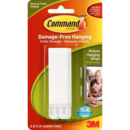 Image for COMMAND PICTURE HANGING STRIP NARROW WHITE PACK 4 PAIRS from Ross Office Supplies Office Products Depot