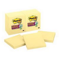 post-it 654-12sscy super sticky notes 76 x 76mm yellow pack 12