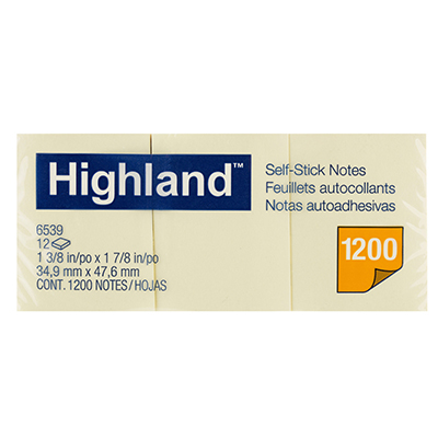 Image for HIGHLAND SELF-STICK NOTES 40 X 50MM YELLOW PACK 12 from OFFICEPLANET OFFICE PRODUCTS DEPOT