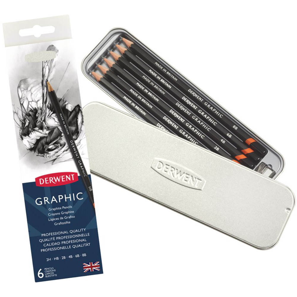 Image for DERWENT GRAPHIC PENCIL ASSORTED TIN 6 from MOE Office Products Depot Mackay & Whitsundays